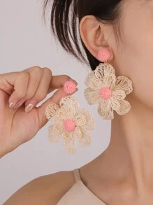 1pair Vacation Style Elegant & Sweet Raffia Flower Dangle Earrings For Women, Ideal For Festival, Birthday, Date, Party, Wedding, Beach And Daily Errands Valentines,Mom,Mother,Mother's Day,Gift - Colorful - View 8