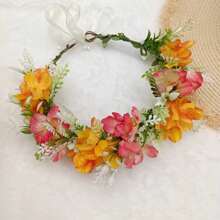 1pc Women's Floral Headband, Elegant Nature Style Simulated Flower Crown Headpiece, Suitable For Bride, Bridesmaid, Wedding, Beach Vacation, Stage Performance Valentine's Day Accessories - Red - View 11