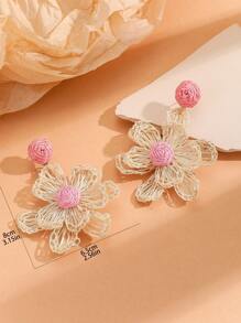 1pair Vacation Style Elegant & Sweet Raffia Flower Dangle Earrings For Women, Ideal For Festival, Birthday, Date, Party, Wedding, Beach And Daily Errands Valentines,Mom,Mother,Mother's Day,Gift - Colorful - View 6