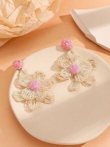 1pair Vacation Style Elegant & Sweet Raffia Flower Dangle Earrings For Women, Ideal For Festival, Birthday, Date, Party, Wedding, Beach And Daily Errands Valentines,Mom,Mother,Mother's Day,Gift - Colorful - View 7