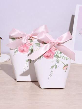 20入粉紅色玫瑰花歐式婚禮回禮糖果包裝盒迷你禮盒