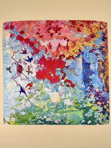 1入女士格紋印花方形圍巾,優雅的頸巾頭巾女士緞質頭巾頭髮飾品