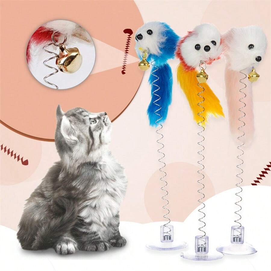 Pet Toy Suction Cup Spring Bell Toy Sound Toy Plush Mouse Simulated Toy For Cat And Small Dog, Bite-Resistant And Self-Entertainment, Suitable For Large, Medium And Small Cats, Small Dogs - Multicolor - View 1