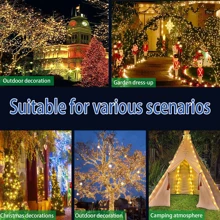 Solar Powered Outdoor Copper Wire Lights With 8 Lighting Modes, IP67 Waterproof, 3 Color Options: Colorful/Warm/White, Suitable For Christmas, Valentine's Day, Birthday, Outdoor Yard Decoration, Patio Atmosphere Lights, Outdoor Waterproof Hanging Tree Decoration Lights
