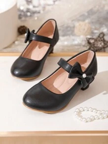 Girls' Shiny And Fashionable Gold Color Heels With Flower And Pearl Detail On Ankle Strap, Suitable For Parties And Everyday Wear