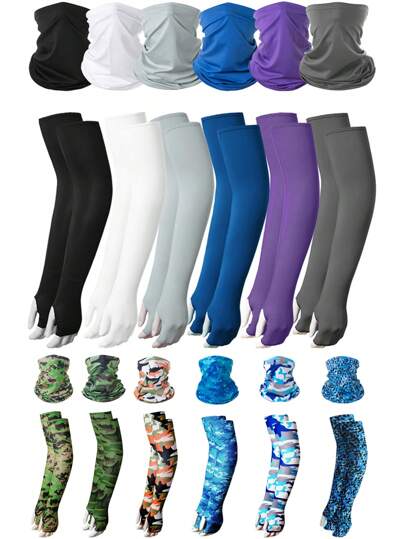 2 Stücke/set Sommer Eis Seide Sonnenschutz Arm Ärmel & Nackenschal Set, Mit Atmungsaktivem Und Sonnenbeständigem Design Für Outdoor Aktivitäten Wie Radfahren, Motorradfahren, Laufen, Ballspielen, Camping, Angeln, Wandern, Täglich Tragen, Etc.