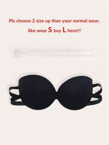 1 件黑色透明肩带硅胶防滑聚拢半杯半罩杯文胸，派对装 - 黑色 - 查看 3