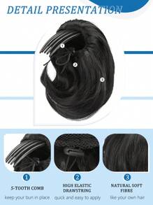 Synthetic Short Ponytail Black 6-Inch Bun Hair Comb Clip Hair Bundle Adjustable Drawstring Ponytail Synthetic Hair Piece Female Extension