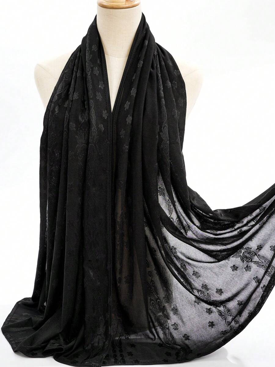 1pc Fashionable & Versatile Solid Color Jacquard Soft, Breathable & Sun-Protective Hijab Scarf Shawl, Suitable For Daily Commute & As Outfit Accessory - Multicolor - View 1