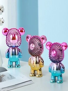 Cute Bear Shaped Portable Mini Fan, Multicolor Ombre Design, Ideal For Summer Use