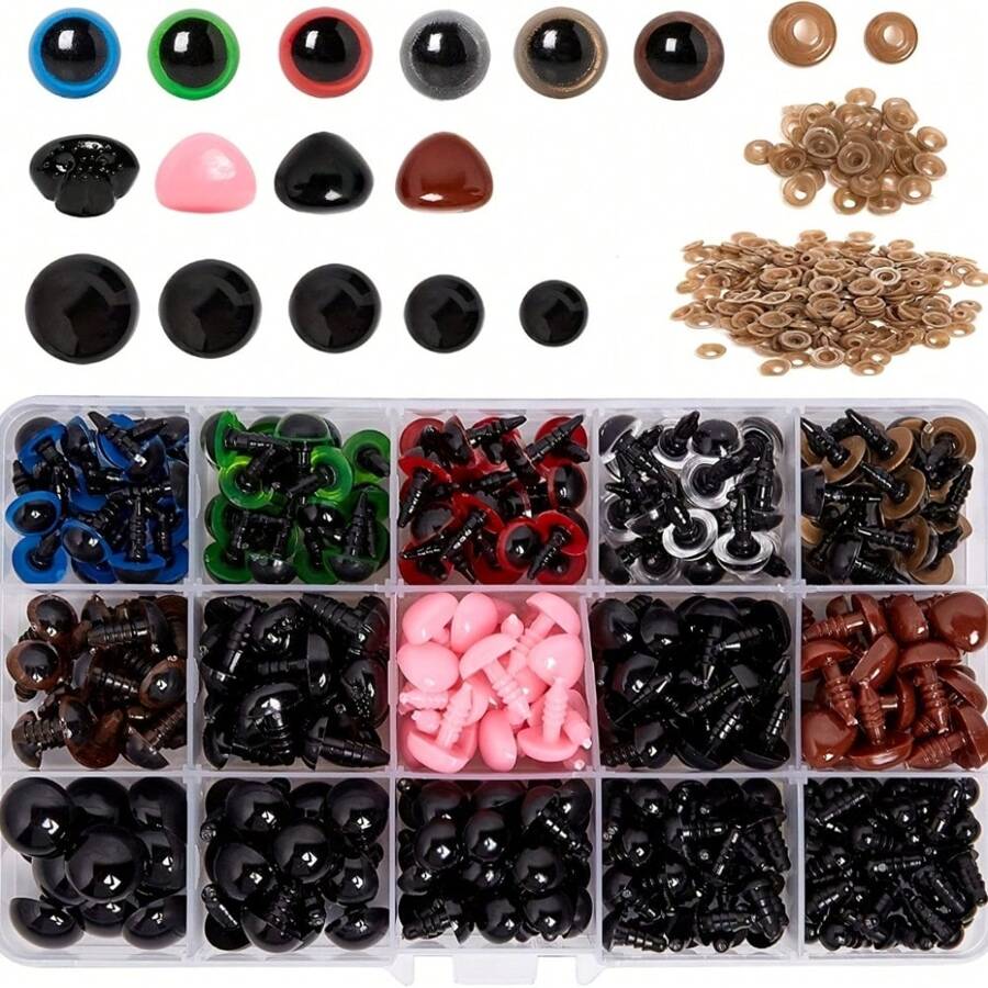 636pcs Plastic Safety Eyes And Noses, Craft Doll Eyes And Bear Nose With Gaskets, Suitable For DIY Crafts, Crochet Dolls And Stuffed Animals (Multiple Sizes)