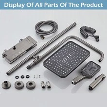 FXLTSBL Shower System With Thermostat, 4 Function Brass Shower Column Shower Set, LED Digital Display Mixer Tap Shower Column Set, Hand Shower With 3 Jet Strengths, Waterfall Bathtub Faucet - Dark Grey - View 8