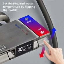 FXLTSBL Shower System With Thermostat, 4 Function Brass Shower Column Shower Set, LED Digital Display Mixer Tap Shower Column Set, Hand Shower With 3 Jet Strengths, Waterfall Bathtub Faucet - Dark Grey - View 5