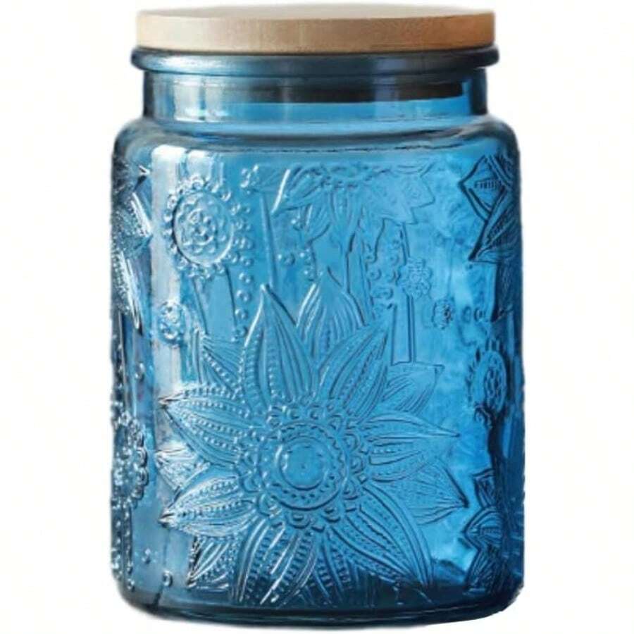 23.7 FL OZ Blue Glass Jars, 2 Pack Vintage Glass Kitchen Storage Counter Jar, Candy Jars With Lids, Blue Mason Jars Hold Coffee Beans, Tea, Cookie, Sugar, Bath Salts & More - 寶藍色 - 查看 1