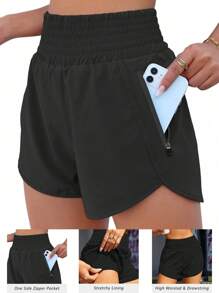 2024 New Summer Fashion High-Waisted Running Yoga Shorts With Built-In Lining For Anti-Slip And Casual Sports Women Boxer Shorts Jogger Shorts - Black - View 2