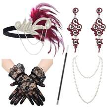 4入組/7入組1920年代頭飾套裝，羽毛頭帶+珍珠手鍊+耳環+手套配件套裝，適用於派對舞會服飾配件單身派對舞會配件宴會服裝配件