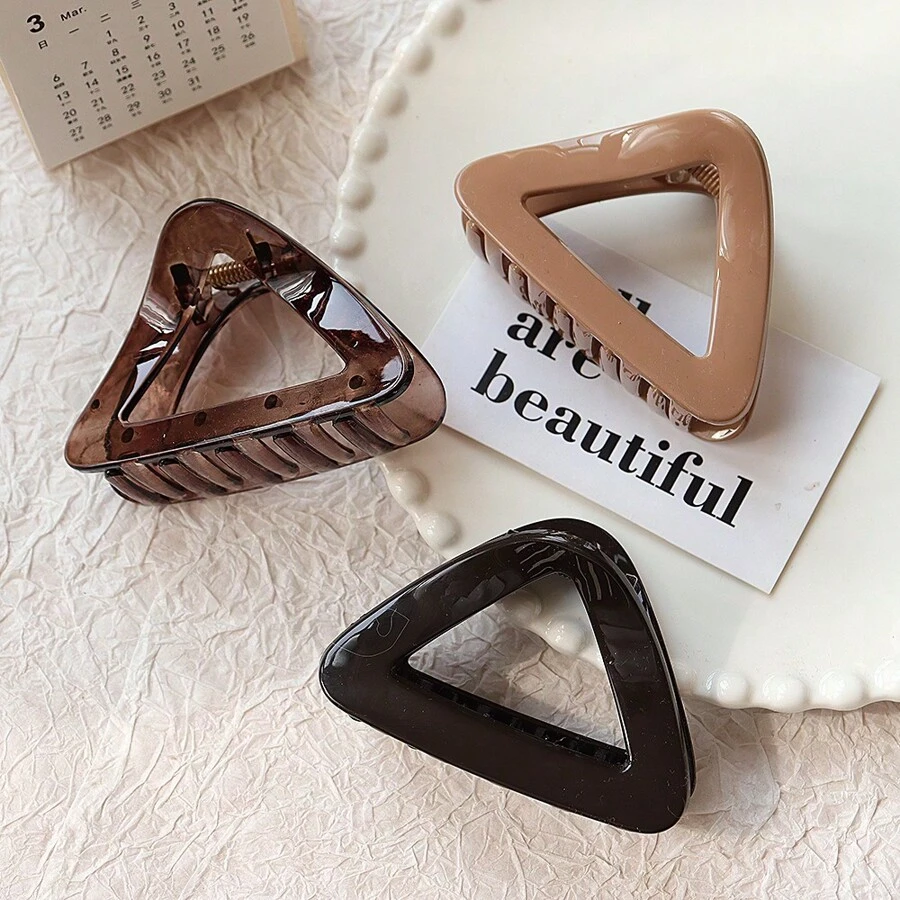 1包適用於細到厚捲曲頭髮的大號髮夾，三角形大號白色/灰色/棕色夾子，完美的時尚鉗子及女士和女孩的頭髮造型配件，聖誕節禮物、休閒任意場合適用 - 咖色 - 查看 1