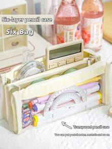 1入組6層透明筆袋,具多個隔層,大容量文具袋,學生必備,且顯眼 - 白色 - 查看 8