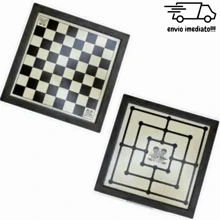 Jogo de Dama 2 Em 1, Dama E Trilha Jogo de Tabuleiro 20x20cm - Preto e Branco - Visão 4