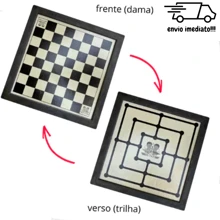 Jogo de Dama 2 Em 1, Dama E Trilha Jogo de Tabuleiro 20x20cm - Preto e Branco - Visão 8