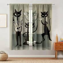2 cái/bộ Số In ấn Cửa sổ Rèm cửa Với túi Cây gậy , Polyester Chất liệu , Nhà  Đồ trang trí Đối với Phòng khách , Phòng tắm , Phòng ngủ , Phòng ăn , Với Âm nhạc Mèo Thiết kế - màu đen - Xem 3