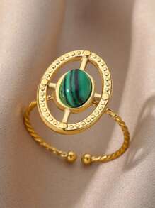 1 Pc Vintage Turquoise Rings For Women Gold Color Stainless Steel Adjustable Open Rings Bohemian Summer Jewelry Gift