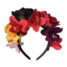 1 pieza Diadema grande con flores de estilo mexicano, accesorio para fotos de vacaciones, aro de pelo con rosas, guirnalda, tocado, accesorios de pelo lindos para mujeres, Día de San Valentín, diadema, aro de pelo