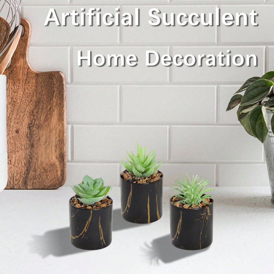 3pcs Artificial Succulent Plants Set, Includes Green Succulents In