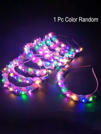 1pc LED Luminous Headwear Hair Hoop Luminous Wreath Bride Headwear Hair Hoop Night Market Stall Decorations Headwear Accessories- Party Photo Props--,Glow,Led,Hair Accessories For Party