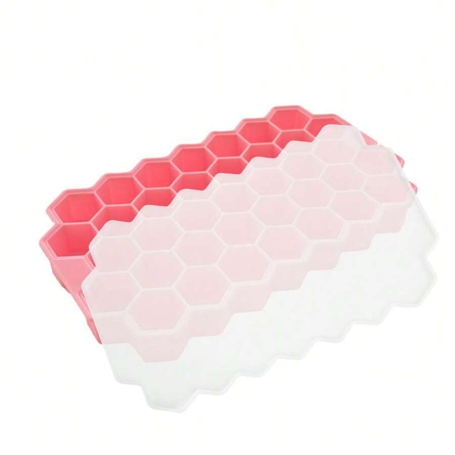 1PC Pink 37Grid Ice Tray Mold , Soft Silicone Honeycomb Ice Cube With Cover ,Washable And Reusable DIY Ice Maker For Bar Home Kitchen Tools Use - Pink - View 1