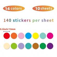 1400pcs 14-Color Coded Label Round Sticker Dots - 0.5 Inch - Great For Office, Classroom, Etc. Back To School School Supplies - Multicolor - View 2