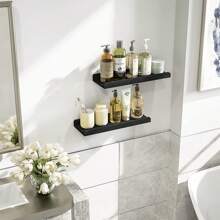Estantes flotantes montados en pared, Set de 2, Estantes de pared de madera rústica para almacenamiento, Dormitorio, Sala de estar, Baño, Cocina, Oficina y talla grande, Decoración del hogar de otoño color negro carbonizado - Negro - Ver 6