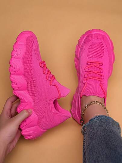 2025 Spring/Summer Women's Ballet-Inspired Chunky Sneakers | Mesh Breathable Saw-Tooth Anti-Slip Thick-Sole Trainers, Cloud-Soft Shock Absorption Low-Top Design Paired With Frayed Denim Jeans + Golden Anklet, Dopamine-Inducing Y2K Millennium Style Plain Elastic Breathable Shoes