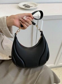 A Zippered Pu Solid Color Armpit Bag, Crescent Bag, Fashionable Retro Work Shoulder Bag, Versatile Bag, Suitable For Women's Daily Workplace Use