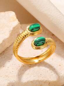 1 Pc Vintage Turquoise Rings For Women Gold Color Stainless Steel Adjustable Open Rings Bohemian Summer Jewelry Gift