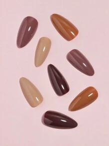 VV MEI JIA ER 96件裝棕色漸變空氣甲中長杏仁形甲，ABS天然貼合假甲，附帶膠水和指甲檔，可重複使用的美甲膠甲，女性和女孩的禮物，假彩甲紫外膠光澤 12個尺寸空氣甲和 1張膠帶和 1pc指甲產品（漸變色）