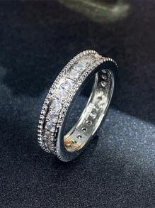 1枚极简主义立方氧化锆戒指，女士款，情人节礼物，结婚纪念日派对首饰 - 銀色 - 查看 14