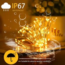 Solar Powered Outdoor Copper Wire Lights With 8 Lighting Modes, IP67 Waterproof, 3 Color Options: Colorful/Warm/White, Suitable For Christmas, Valentine's Day, Birthday, Outdoor Yard Decoration, Patio Atmosphere Lights, Outdoor Waterproof Hanging Tree Decoration Lights