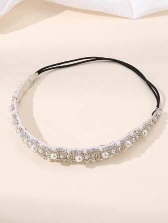 1pc Women's Headband With Pearl & Rhinestone Decor, Elegant Fashion Hair Accessory With Beaded Design, Suitable For Daily Wear, Parties And Gatherings, Spring/Summer Women Bandanas Fashion Women Scarf