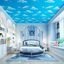 1 捲藍天白雲自黏壁紙，PVC 材質，防水防污，易安裝易撕除。雲朵貼紙適用於廚房櫥櫃、桌面、抽屜、家具翻新、臥室天花板、客廳、宿舍牆壁及其他家居裝飾。DIY 牆貼，易清潔，可自由裁剪。尺寸：17.7 英吋 X 393.7/196.8/118.1/39.3 英吋 - 藍色 - 查看 7