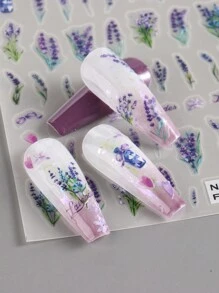 3入組紫色花朵美甲貼紙3d超薄花葉薰衣草指甲設計,春夏綻放的美甲藝術裝飾 - 彩色 - 查看 4
