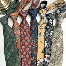 1pc Men's Handmade Print Peacock & Paisley Pattern Necktie In Dark Green, Suitable For Suit, Wedding And Parties - Multicolor - View 11