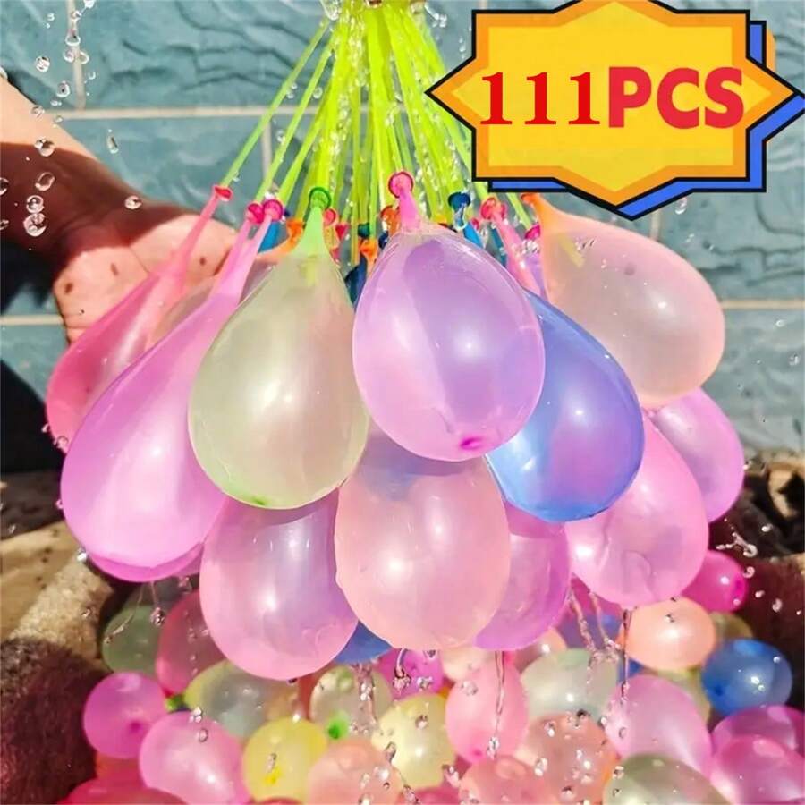 111入組隨機顏色快速注水水彈,夏季水戰水彈,戶外灌溉水彈,自動打結水彈,夏日派對玩具,水彈 - 彩色 - 查看 1