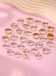 Bộ 30 món/bộ trang sức nhẫn lá, ngọc trai, trái tim đính đá pha lê phong cách cổ điển, quà tặng sang trọng thanh lịch cho phụ nữ ngày lễ tình nhân, mẹ, mẹ, ngày của mẹ, quà tặng - Vàng - Xem 5