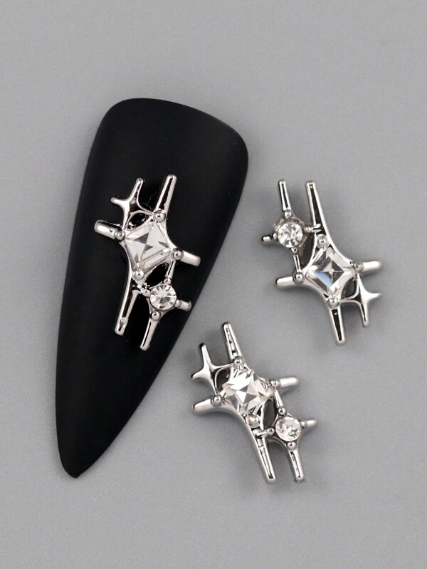 10pcs Alloy Nail Art Decoration, Mixed Fairy Sweet & Cool Double Stars, Single Star, Planet Shapes With Rhinestone And Star, Winter DIY Nail Charms Nail Gems Nail Supplies