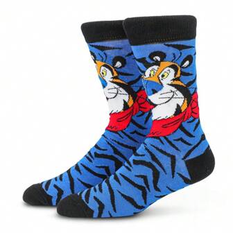 1 par de calcetines de media caña con rayas de tigre de dibujos animados lindos para hombres, elásticos, excelentes como calcetines de regalo o calcetines deportivos, otoño