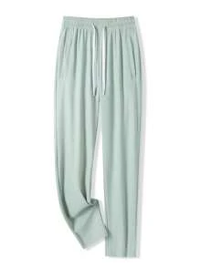Pantalon de sport décontracté à taille élastique coloré pour femmes, coupe droite, polyvalent et adapté pour la salle de gym, l'été - Vert - Voir 1