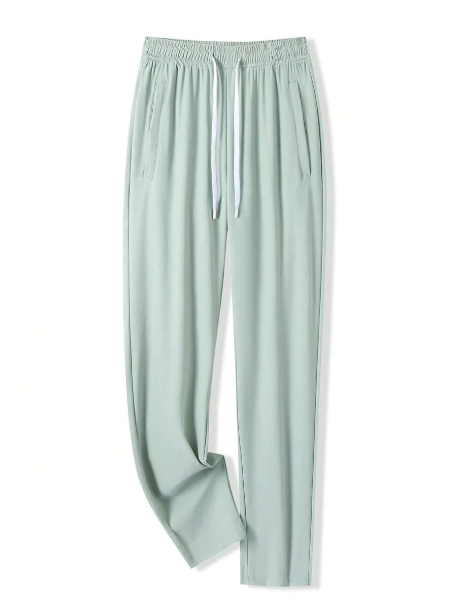 Pantalon de sport décontracté à taille élastique coloré pour femmes, coupe droite, polyvalent et adapté pour la salle de gym, l'été - Vert - Voir 1