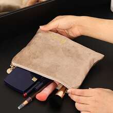 1入組女士法蘭絨化妝收納袋手提柔軟手提袋口紅袋化妝包組織者化妝品收納化妝品掛袋化妝品收納貼身袋化妝包收納組織者化妝品收納袋 - 彩色 - 查看 3