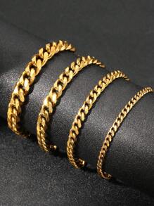 Aomogo Solid Stainless Steel Thick Chain Bracelet Set, Unisex Chain Bracelet - Gold - View 8